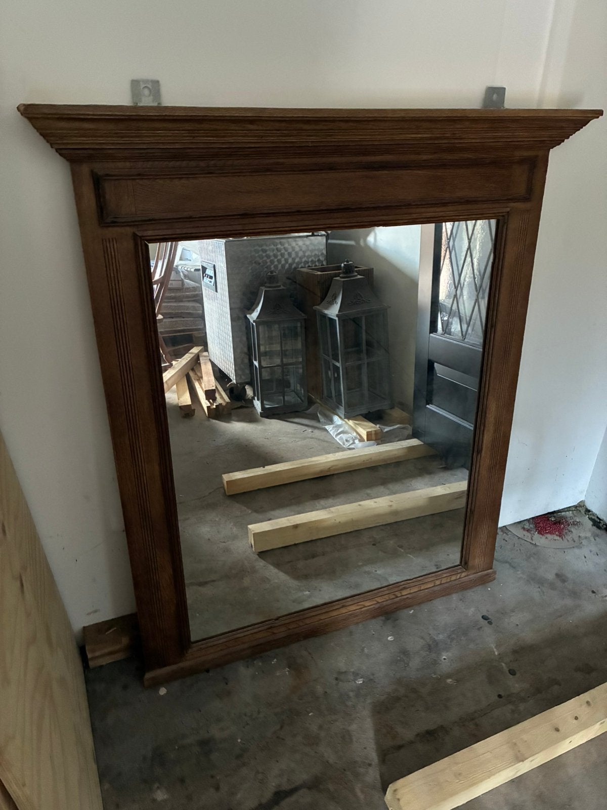 Oude houten spiegel, Antiek en Kunst, Ophalen, Rechthoekig