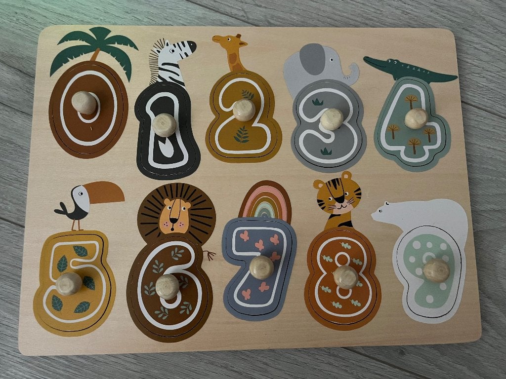houten cijferpuzzel, Ophalen, 10 tot 50 stukjes, Zo goed als nieuw, Van hout