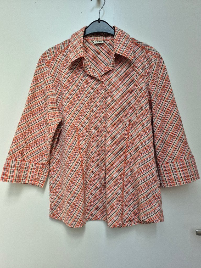 C&A maat 46 oranje / bruin / beige geruite blouse 3/4 mouwen, Maat 42/44 (L), Oranje, Ophalen of Verzenden, Gedragen
