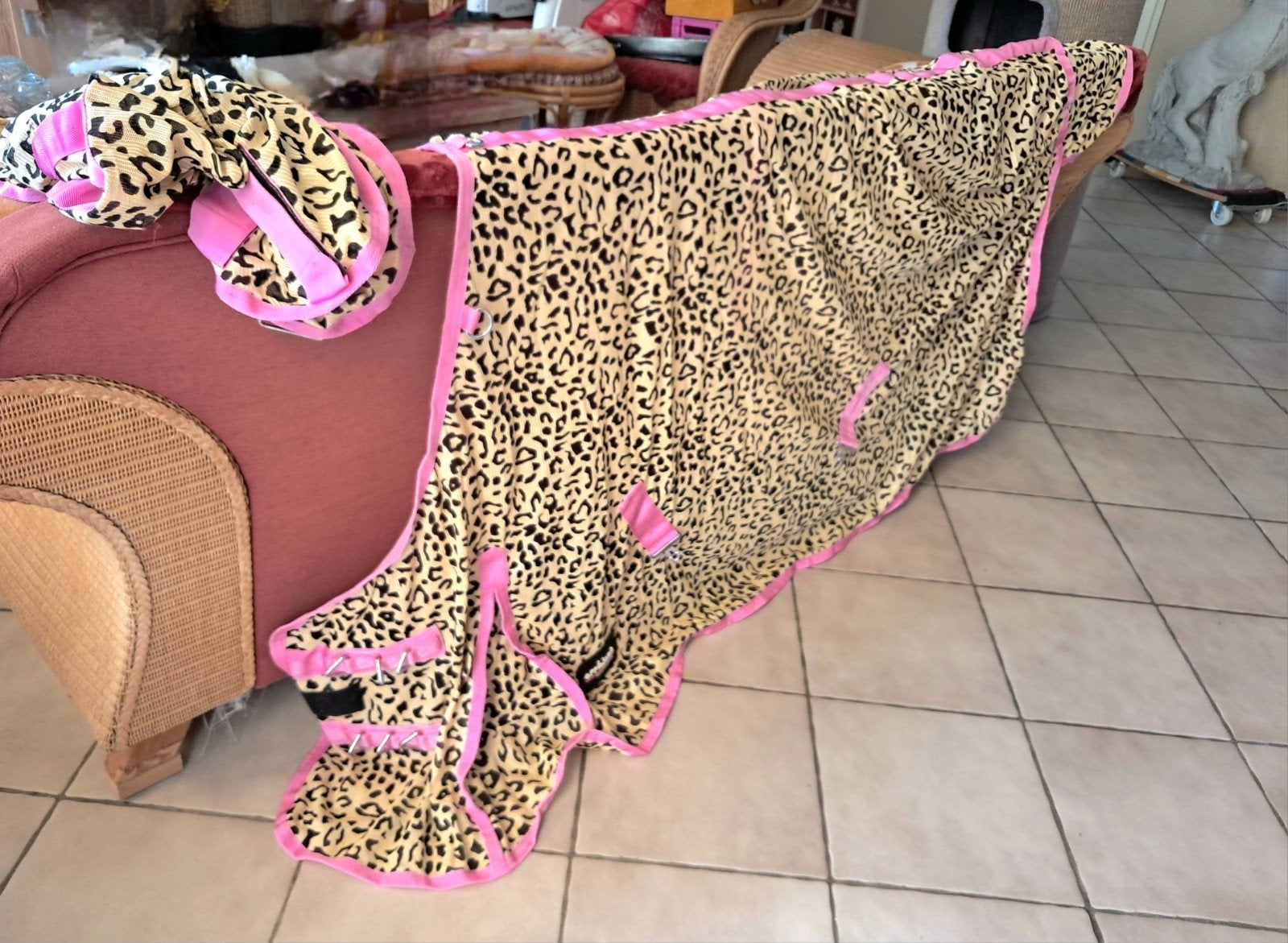 Vliegendeken panter met roze mt 175.... €45,-, Ophalen of Verzenden