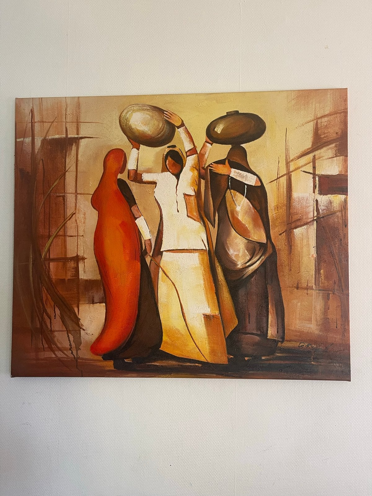 Schilderij met Afrikaanse vrouwen, 100x84,5 cm, Ophalen, Figuren, Olieverf, Op houten frame