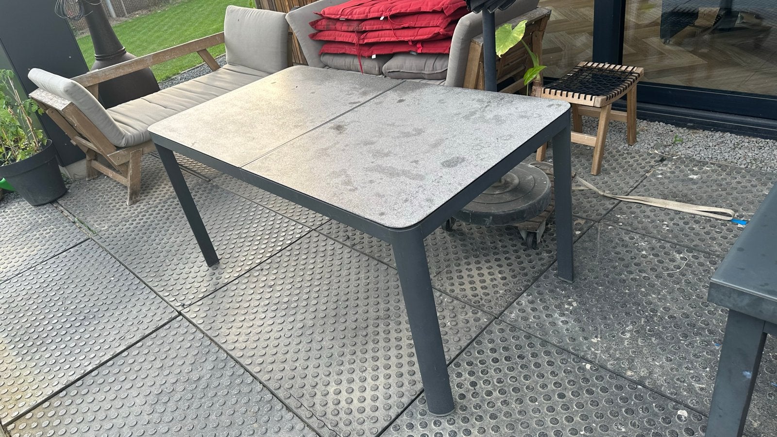 Hartman Tuintafel met glazen blad, Ophalen, Gebruikt, Rechthoekig, Aluminium