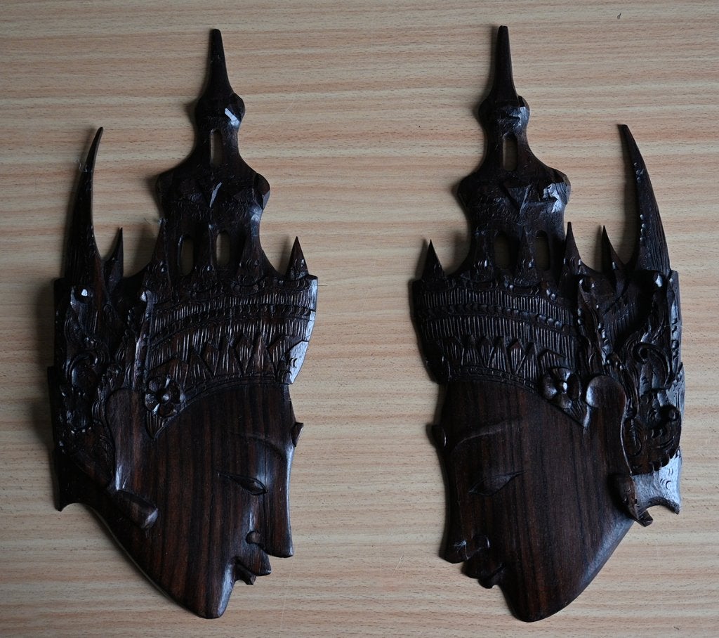 Indonesisch echtpaar Rama en Sita houtsnijwerk, Indonesië, Handgemaakt, Houtsnijwerk, 19 cm