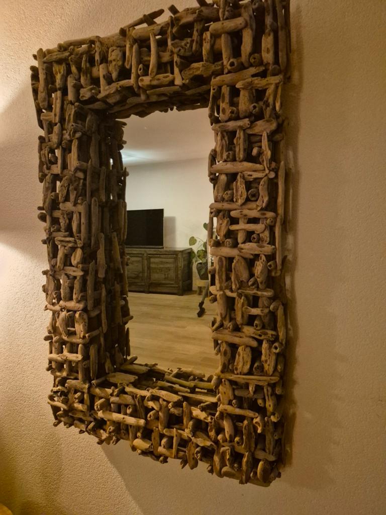 Unieke spiegel met drijfhout frame, Huis en Inrichting, Woonaccessoires | Spiegels, Ophalen, 100 tot 150 cm, Zo goed als nieuw