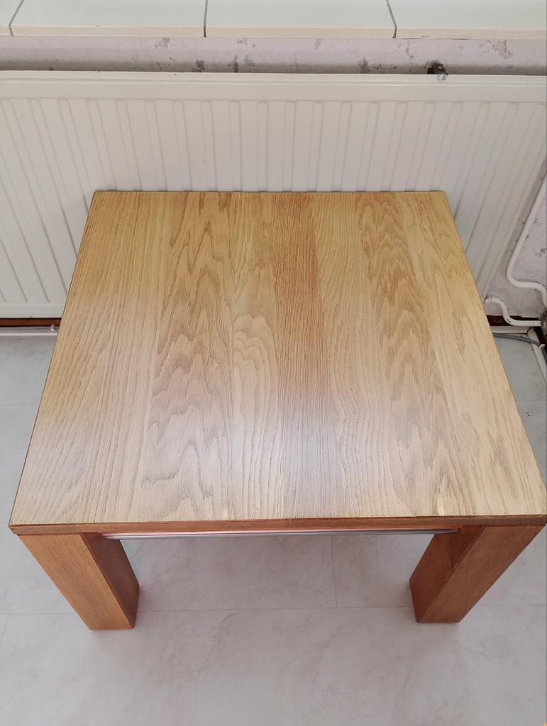 Massief blank eiken bijzettafel met RVS elementen 70x70x47cm, Ophalen of Verzenden