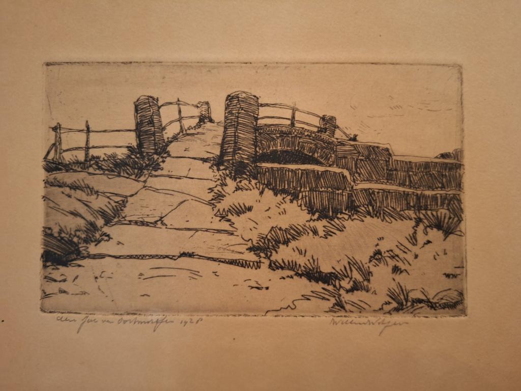 Ets van Willem Witjens - Landschap met huizen, 1928, Antiek en Kunst, Ets, Ophalen of Verzenden, Landschap, Origineel