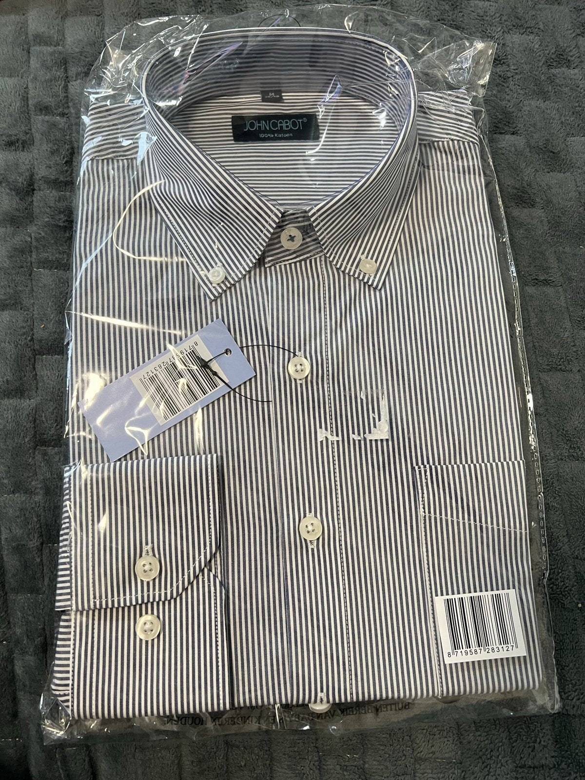 NIEUW, blauw/wit gestreept overhemd van John Cabot, maat M, Kleding | Heren, Ophalen of Verzenden, Nieuw, Blauw, Halswijdte 39/40 (M)