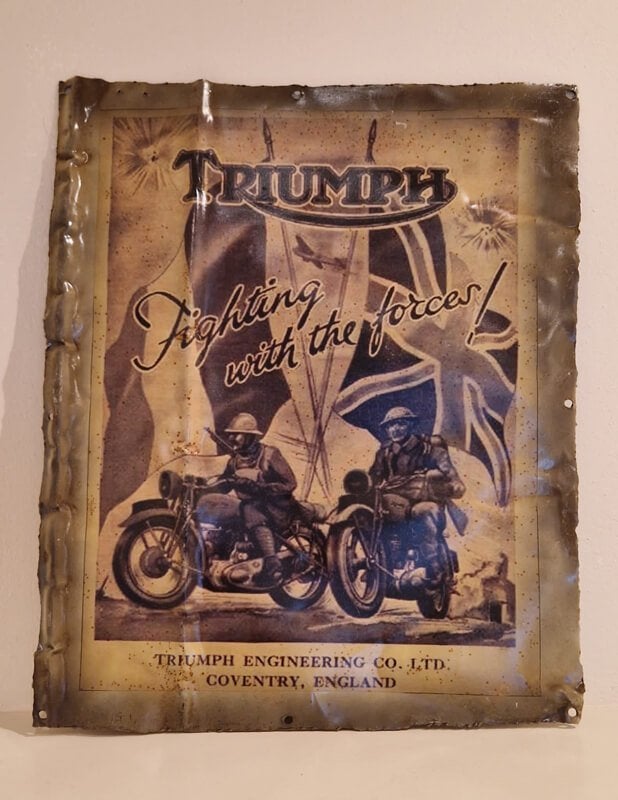 Metaal, biker, motor, triumph, wandbord, blik, deco, Ophalen of Verzenden, Nieuw, Metaal, Decoratieobject
