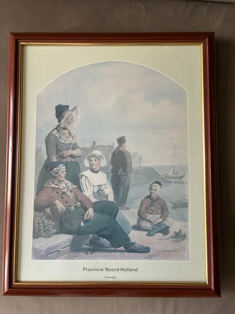 Schilderij Volendamse haven met klederdracht, Antiek en Kunst, Kunst | Schilderijen | Klassiek, Ophalen of Verzenden