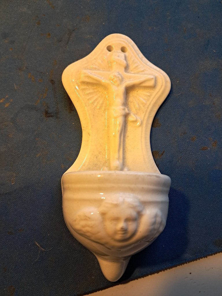Wijwaterbakje met kruis, Ophalen of Verzenden