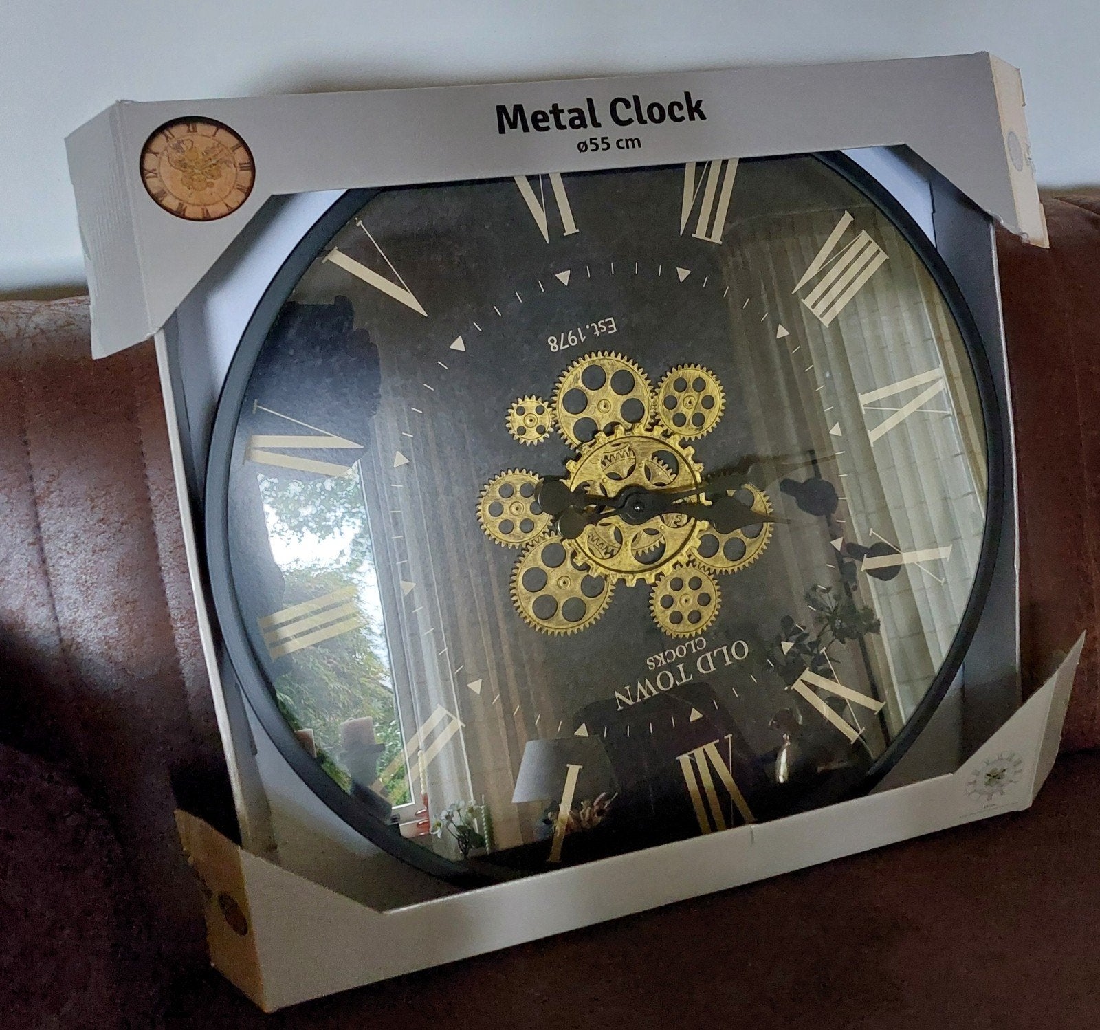 metal clock - 55 cm doorsnee - klok, Ophalen of Verzenden, Zo goed als nieuw, Analoog, Wandklok