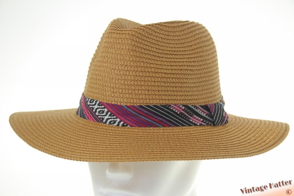Zomer gleufhoed met Peruaanse band beige en bruin 55-61 new, Kleding | Dames, Ophalen of Verzenden, Zo goed als nieuw, One size fits all