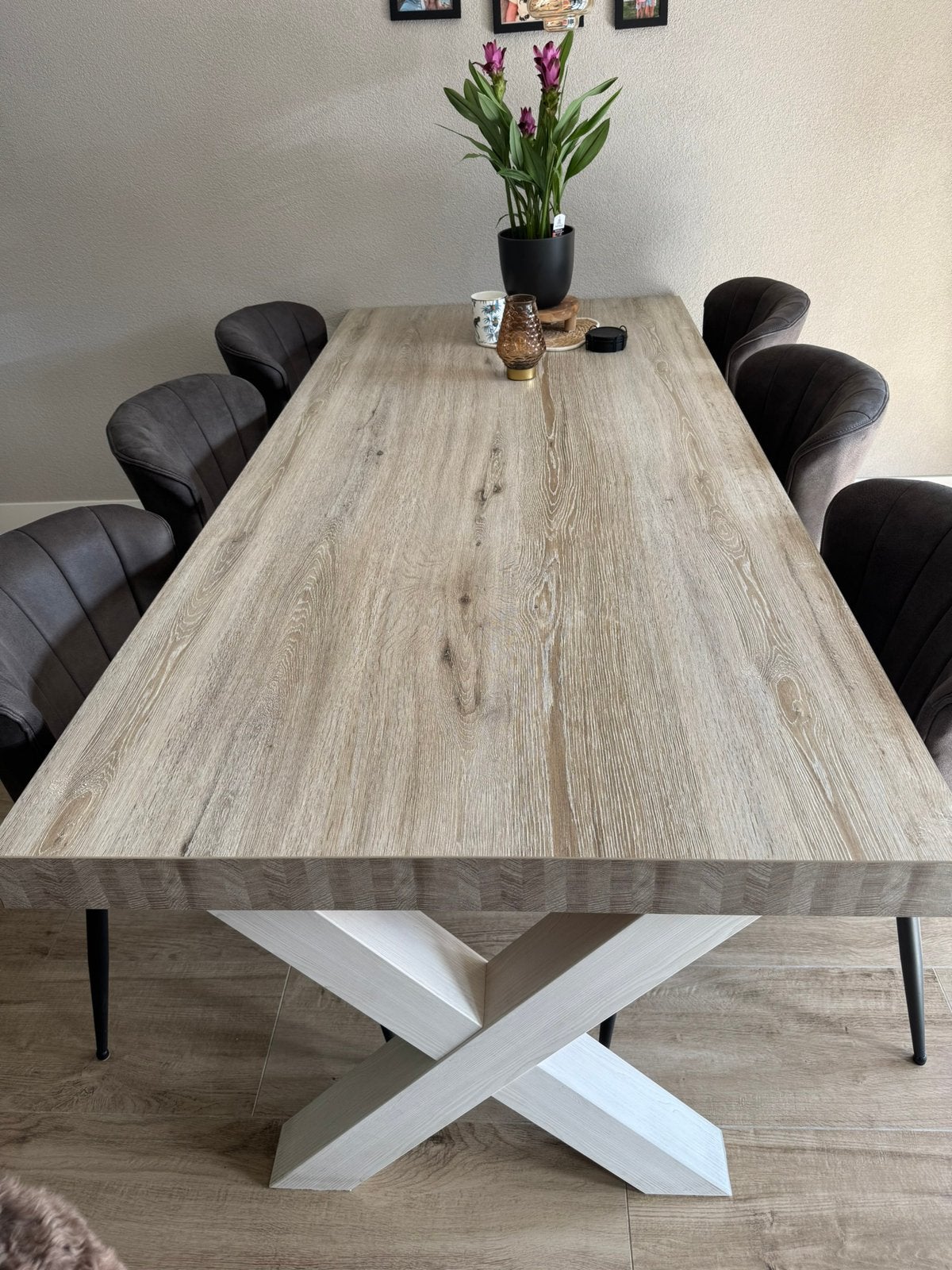 Eetkamertafel met kruispoot, Gebruikt, 100 tot 150 cm, 200 cm of meer, Ophalen of Verzenden