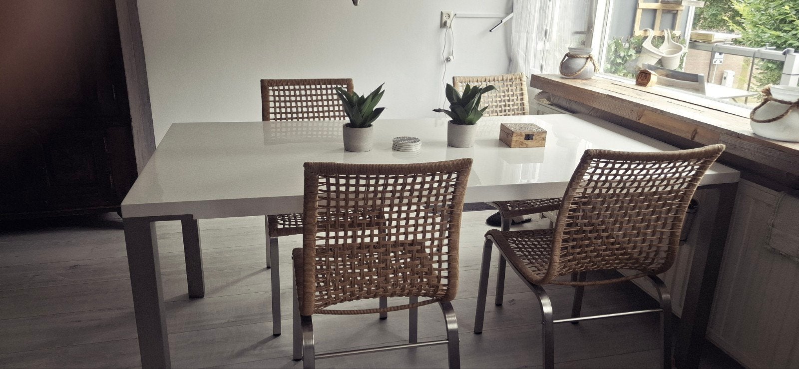 Complete eethoek: Jan des Bouvrie tafel en IKEA stoelen, Ophalen, Gebruikt, 50 tot 100 cm, Vijf personen of meer