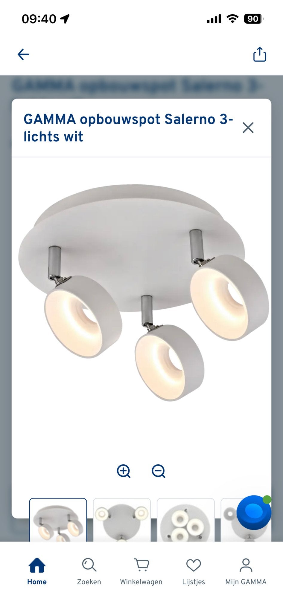 GAMMA opbouwspot Salerno 3-lichts wit, goede staat, Huis en Inrichting, Ophalen, Gebruikt, Plafondspot, Wit
