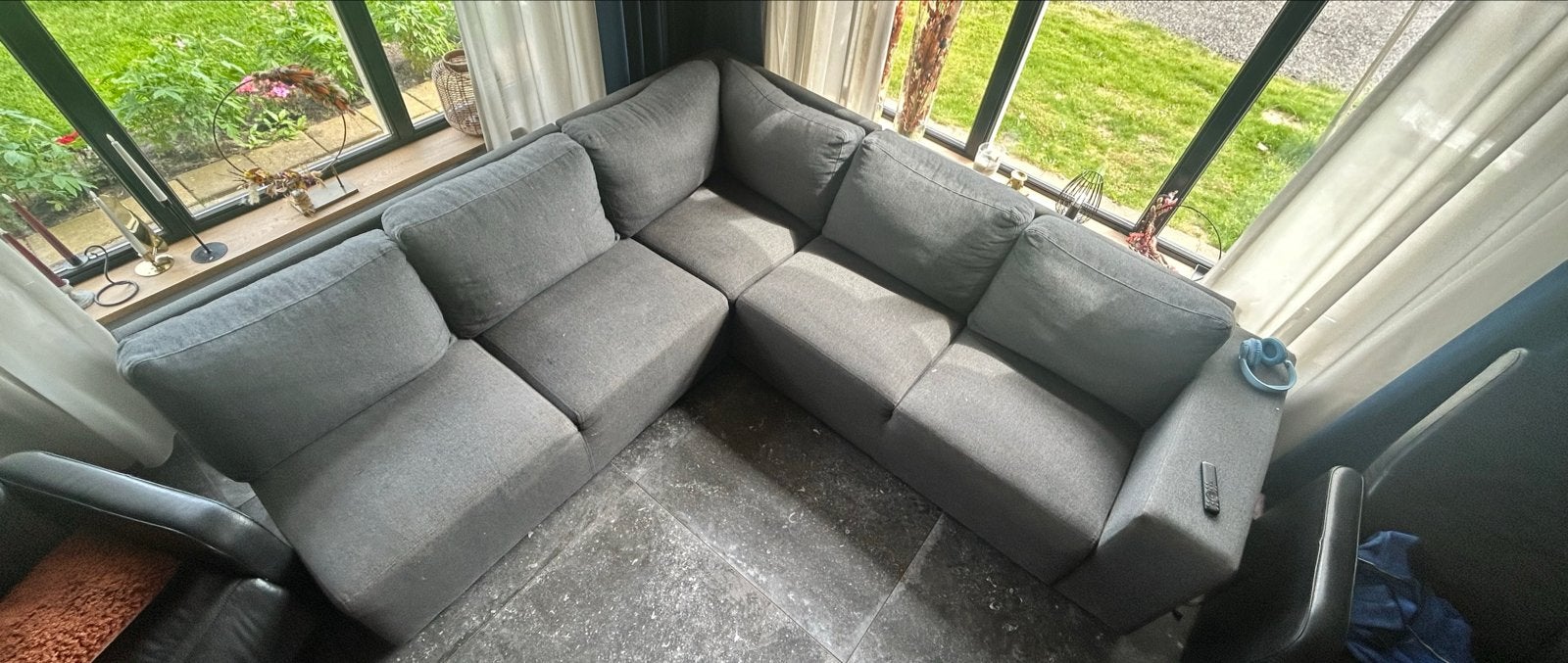 Grijze hoekbank 235x260 cm, Ophalen, Gebruikt, 100 tot 125 cm, Hoekbank