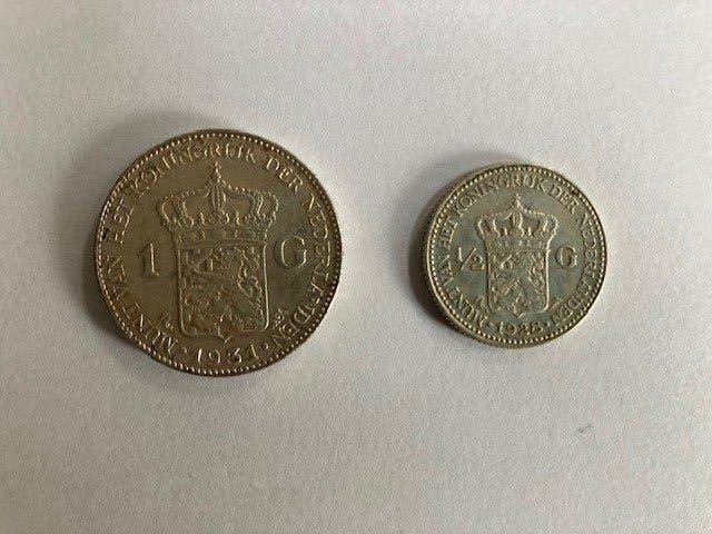Oude munten Gulden 1931 en halve gulden 1928 Wilhelmina, Ophalen of Verzenden, Koningin Wilhelmina