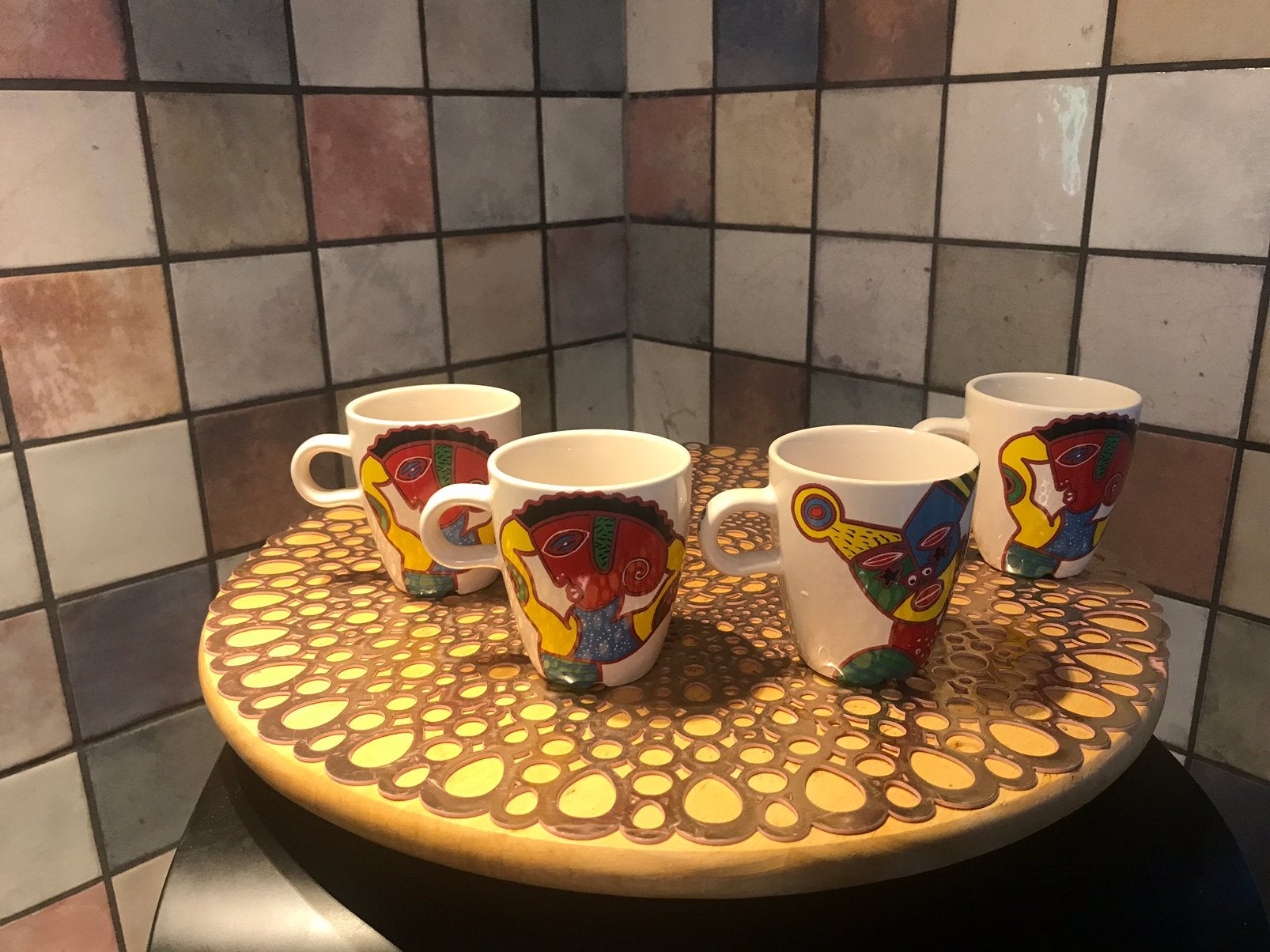 Mosa,4 DE design mokken,design Nicolai Carels,hoog 8 cm,, Ophalen of Verzenden
