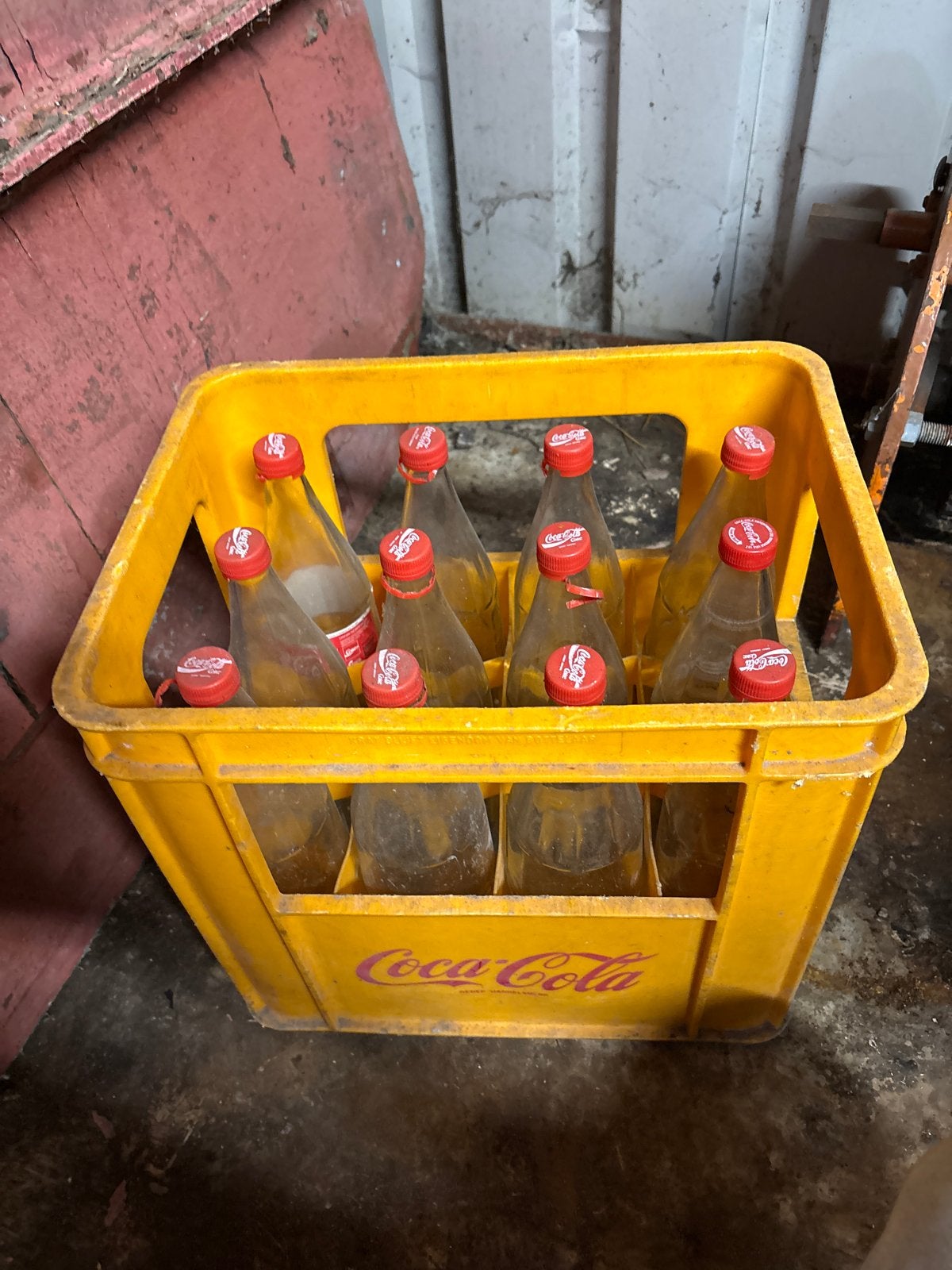 Vintage Coca-Cola krat met flessen - 1 liter, Verzamelen, Ophalen, Gebruikt, Verpakking