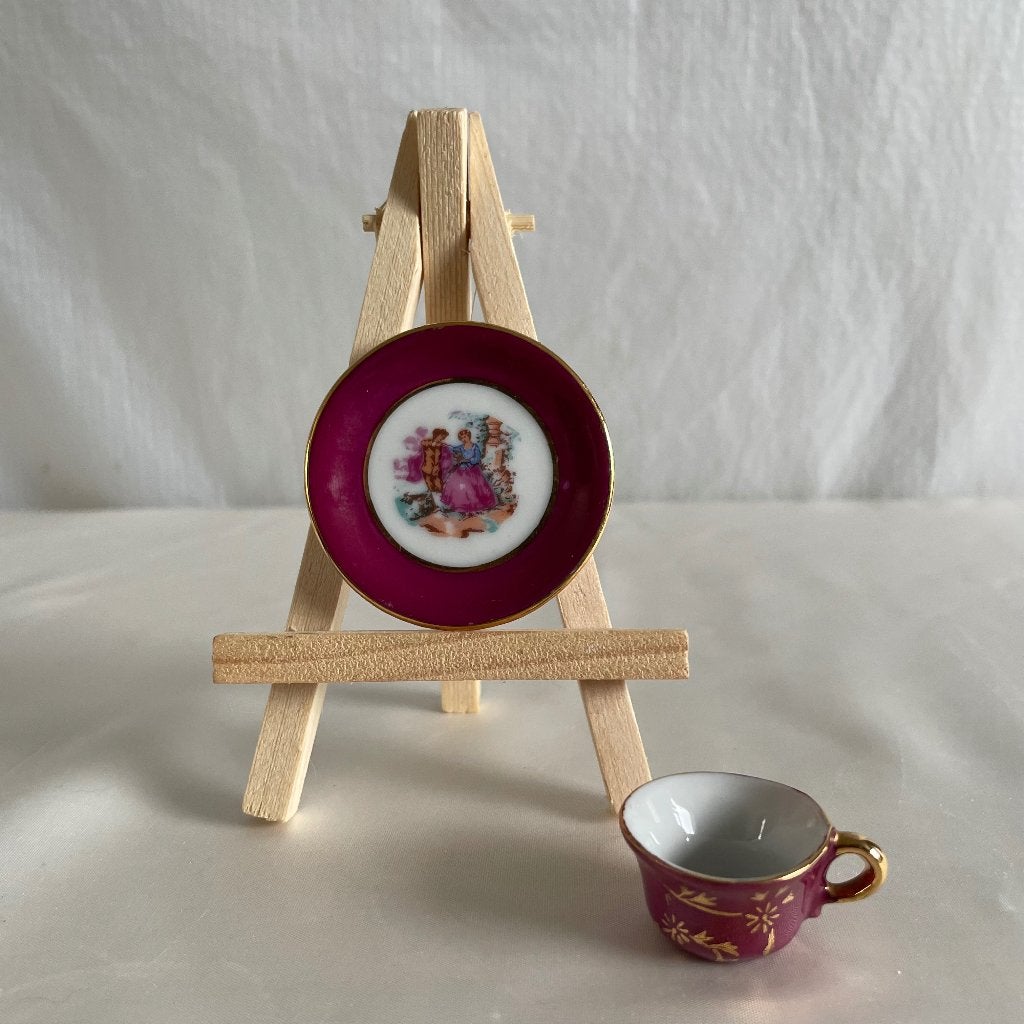 Vintage Limoges miniatuur kopje met schoteltje / bordje., Ophalen of Verzenden