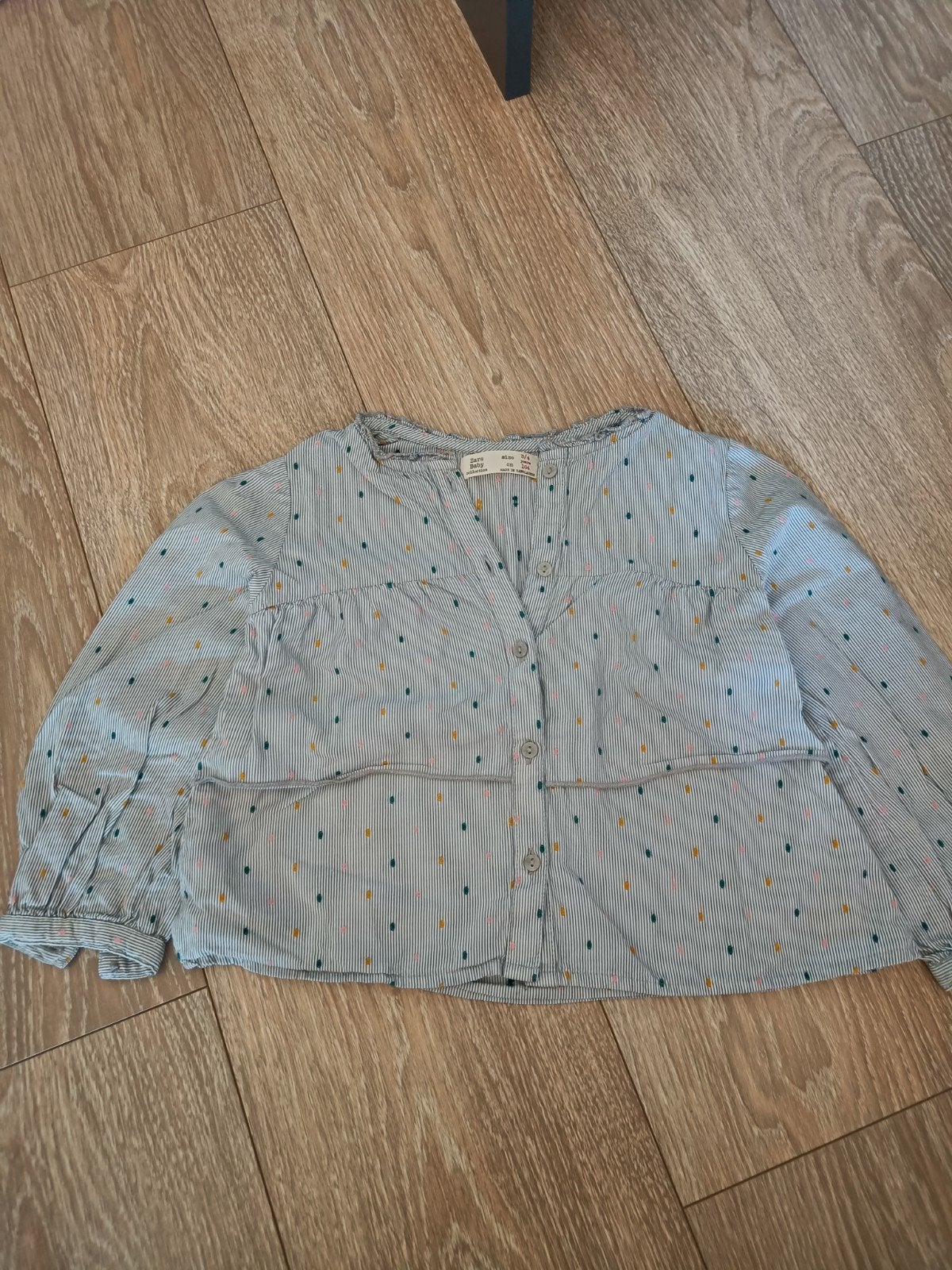 Zara blousje lichtblauw-wit gestreept met stippen maat 104, Meisje, Overhemd of Blouse, Ophalen of Verzenden, Zo goed als nieuw