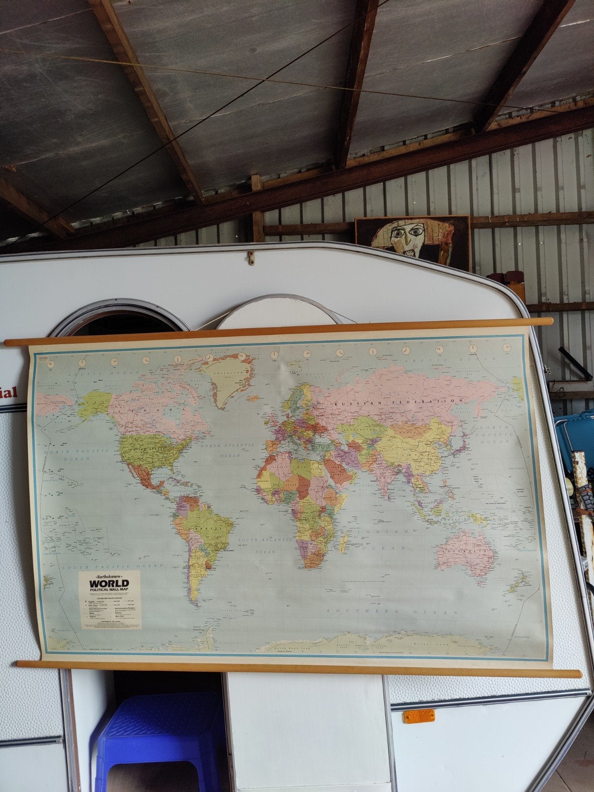 Wereld  Wandkaart 150x100cm - Vintage schoolkaart, Boeken, Landkaart, 1800 tot 2000, Wereld, Bartholomew