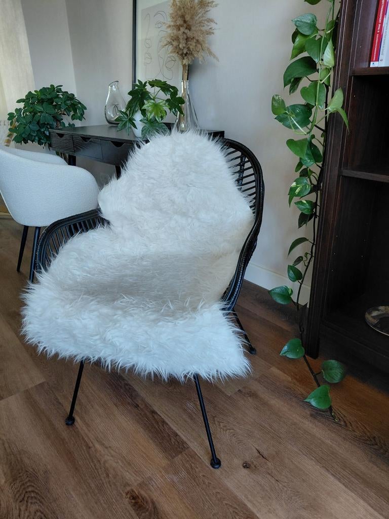 Zwarte rotan stoel met kleedje, Ophalen, Gebruikt, Zwart, Eén