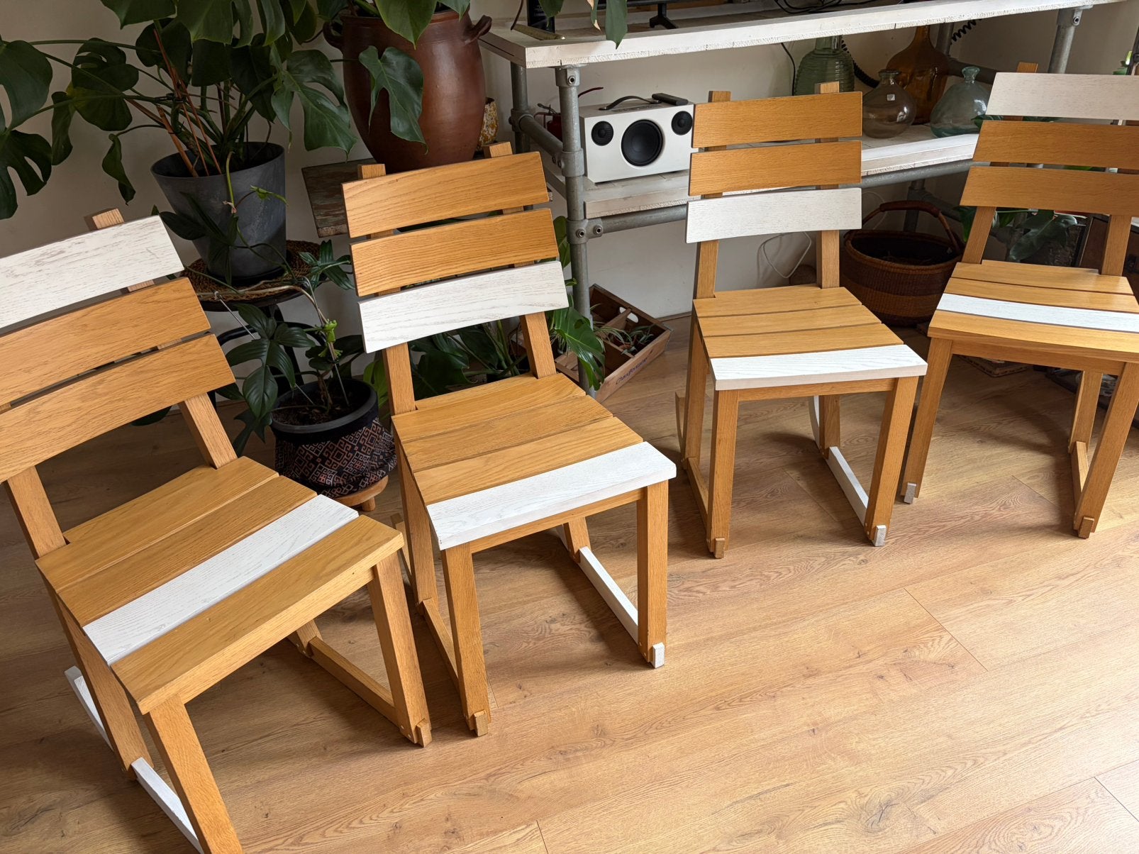 4 design stoelen Frank Tjepkema, Ophalen, Gebruikt, Bruin, Vier