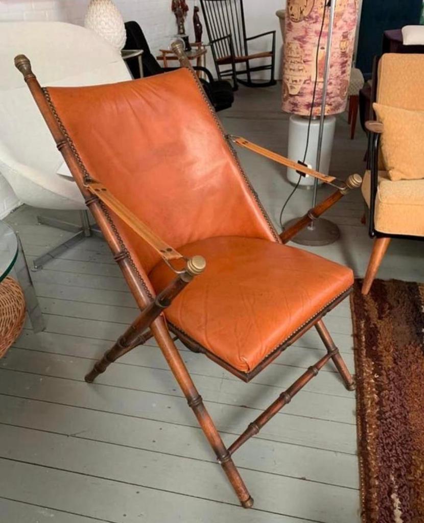 Vintage faux bamboo fauteuil klapstoel Maison Jansen safari, Ophalen of Verzenden, Zo goed als nieuw