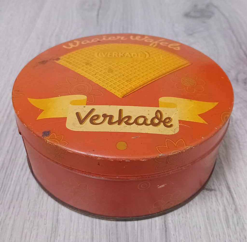 oude verkade waaier wafels blik, Verzamelen, Blikken, Verzenden, Gebruikt, Koek(jes), Verkade