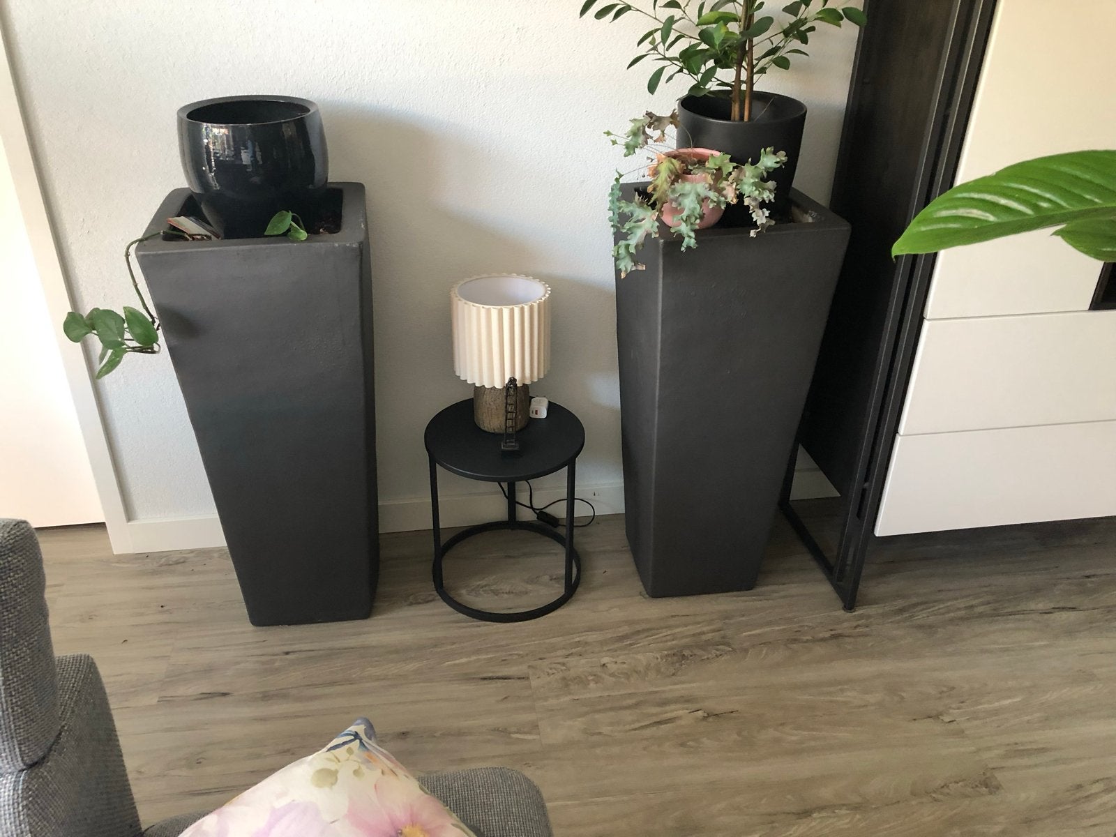 Set van 2 hoge plantenbakken - Antraciet, Tuin en Terras, Ophalen, Gebruikt, Minder dan 60 cm, Vierkant