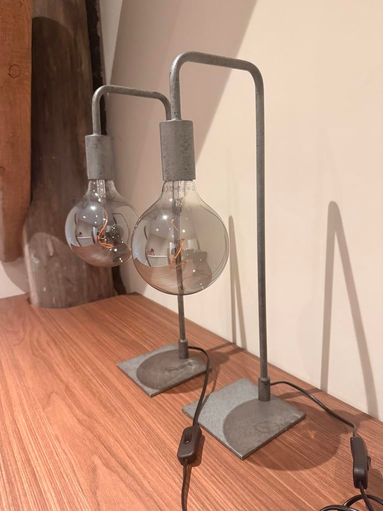 Set van 2 industriële nachtlampjes met Edison lampen, Huis en Inrichting, Lampen | Tafellampen, Ophalen of Verzenden, Zo goed als nieuw