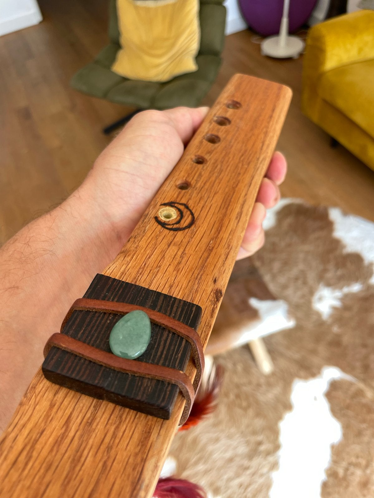 Dubbel / drone fluit (handgemaakte houten met edelsteen), Muziek en Instrumenten, Blaasinstrumenten | Blokfluiten, Ophalen, Zo goed als nieuw