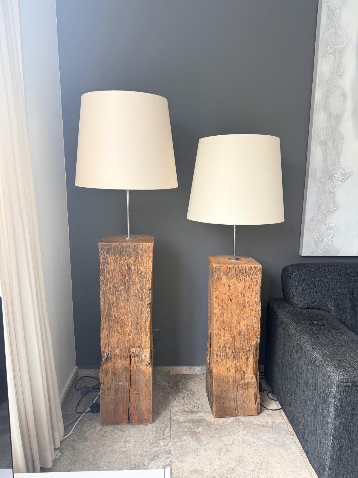 Twee prachtige meerpalen met lamp, Ophalen, Zo goed als nieuw, Hout