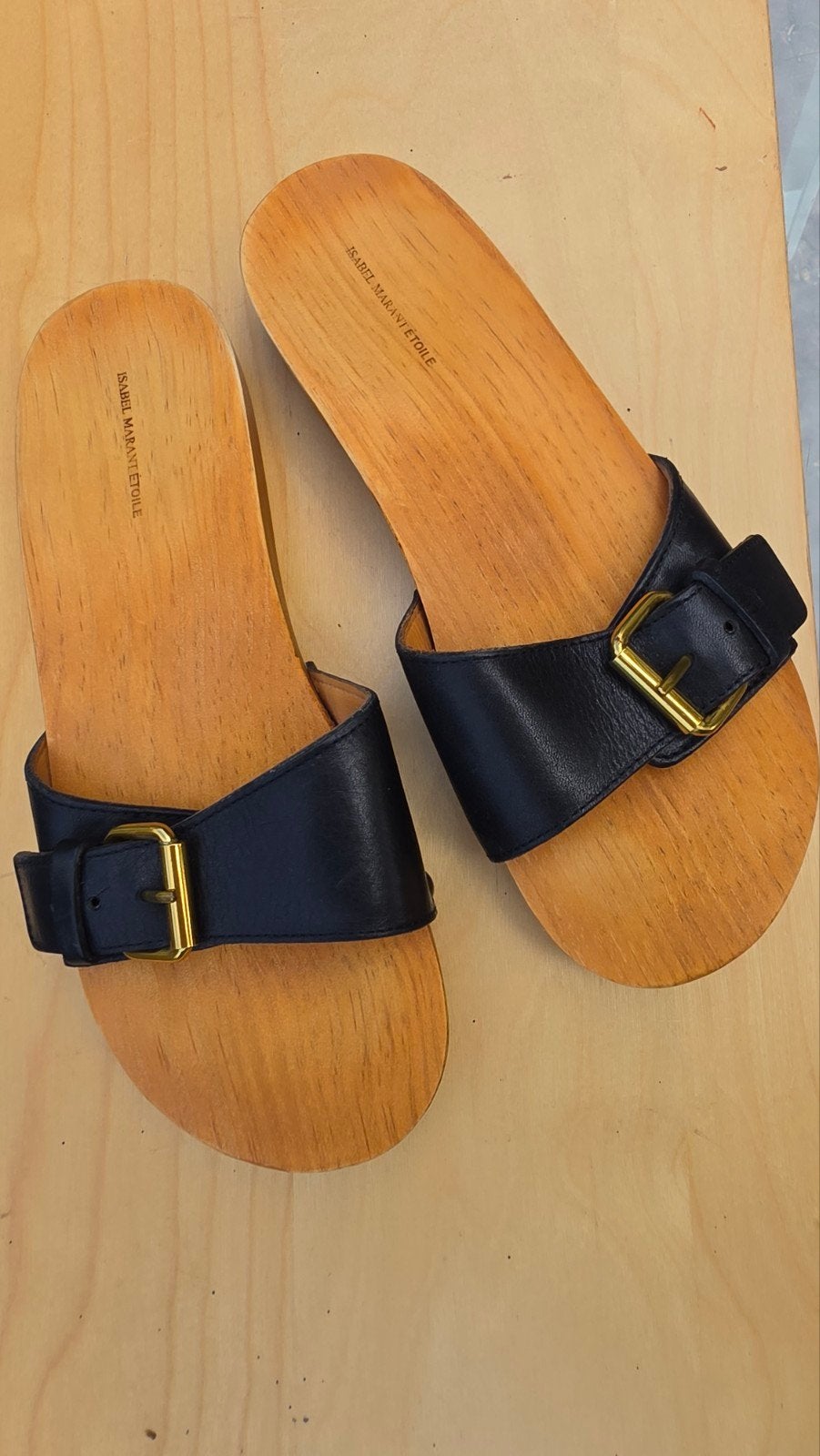 Isabel Marant - Lederen houten slippers Japanse stijl, Ophalen of Verzenden, Nieuw, Bruin, Sandalen of Muiltjes