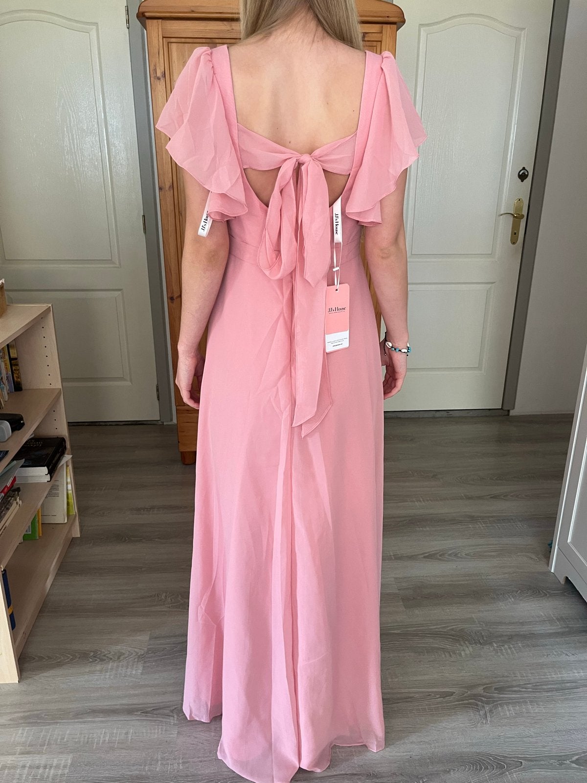 JJ House Oud Roze Jurk met strik, Ophalen of Verzenden, Zo goed als nieuw, Roze, Maat 34 (XS) of kleiner