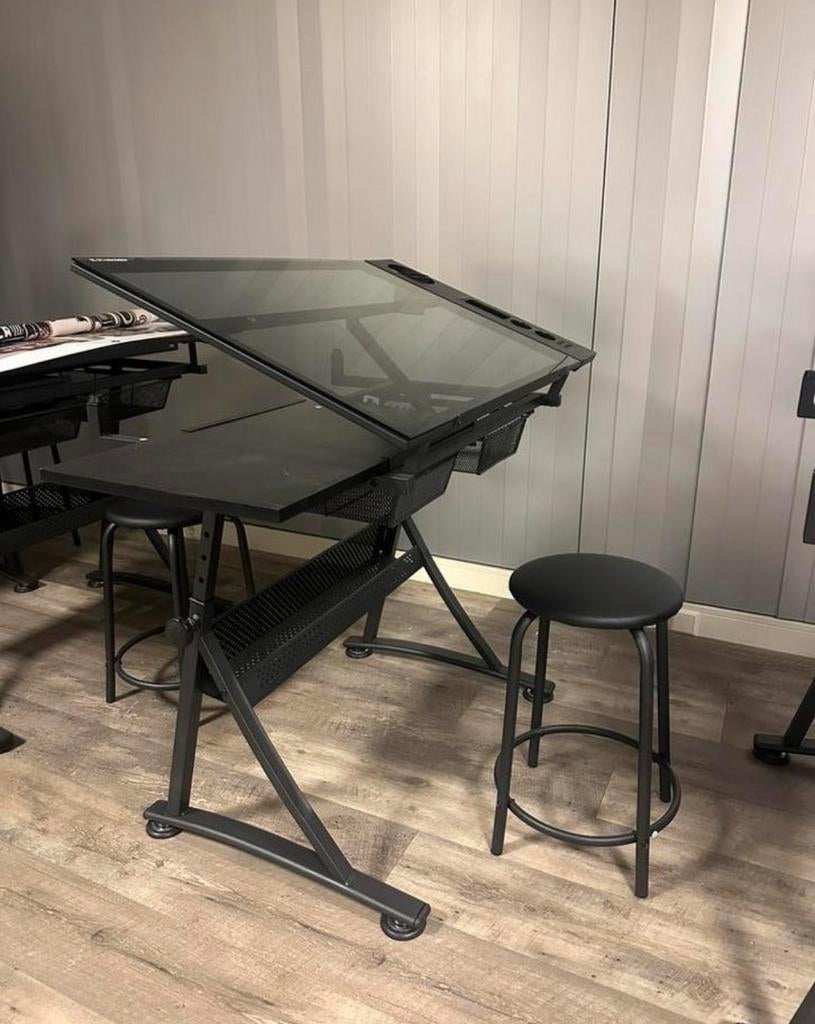 10 zwarte tekentafels + krukje, Ophalen, Zo goed als nieuw, Minder dan 130 cm