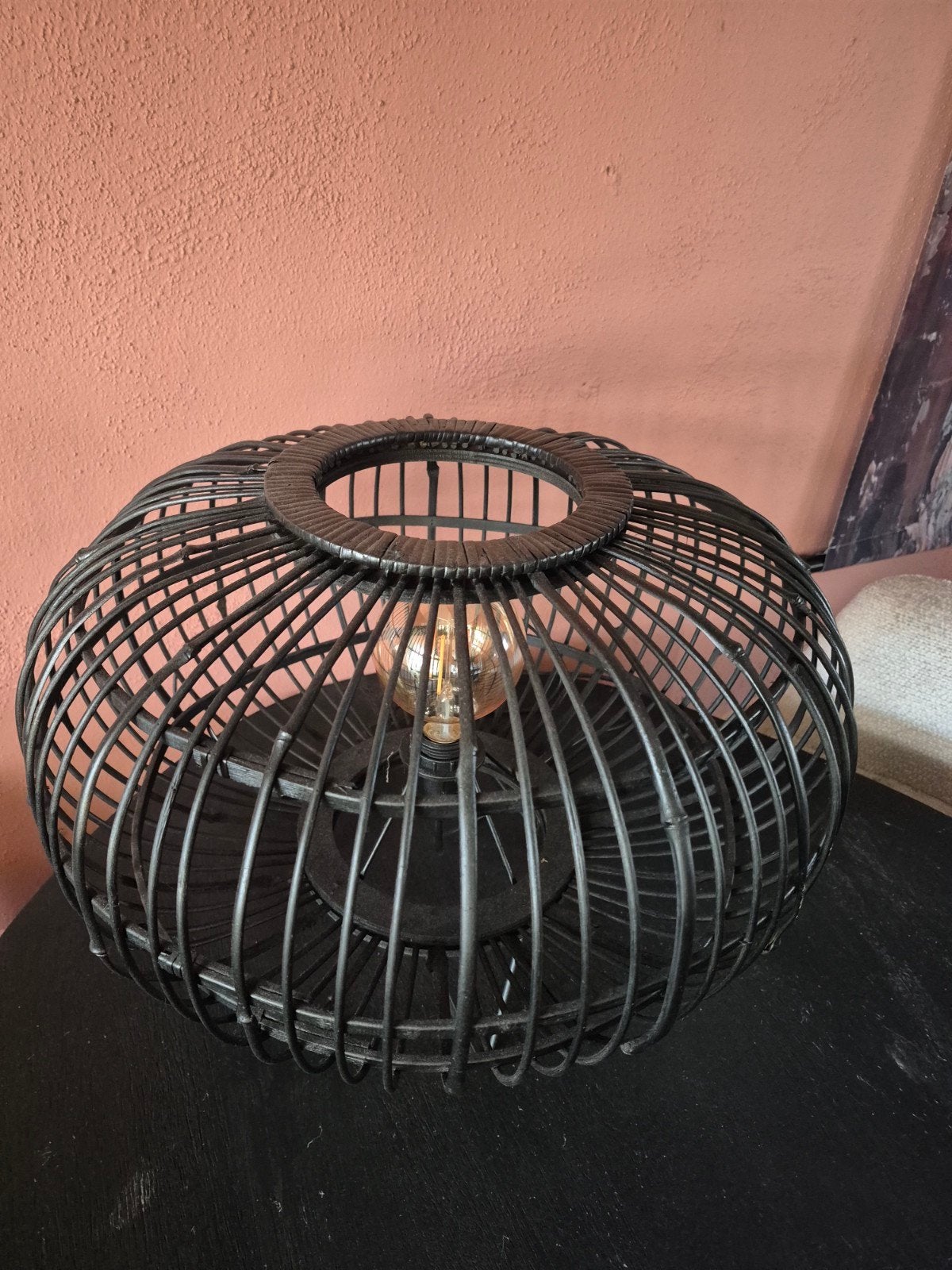 leuke rotan tafellamp, Ophalen, Zwart, Rond, Zo goed als nieuw