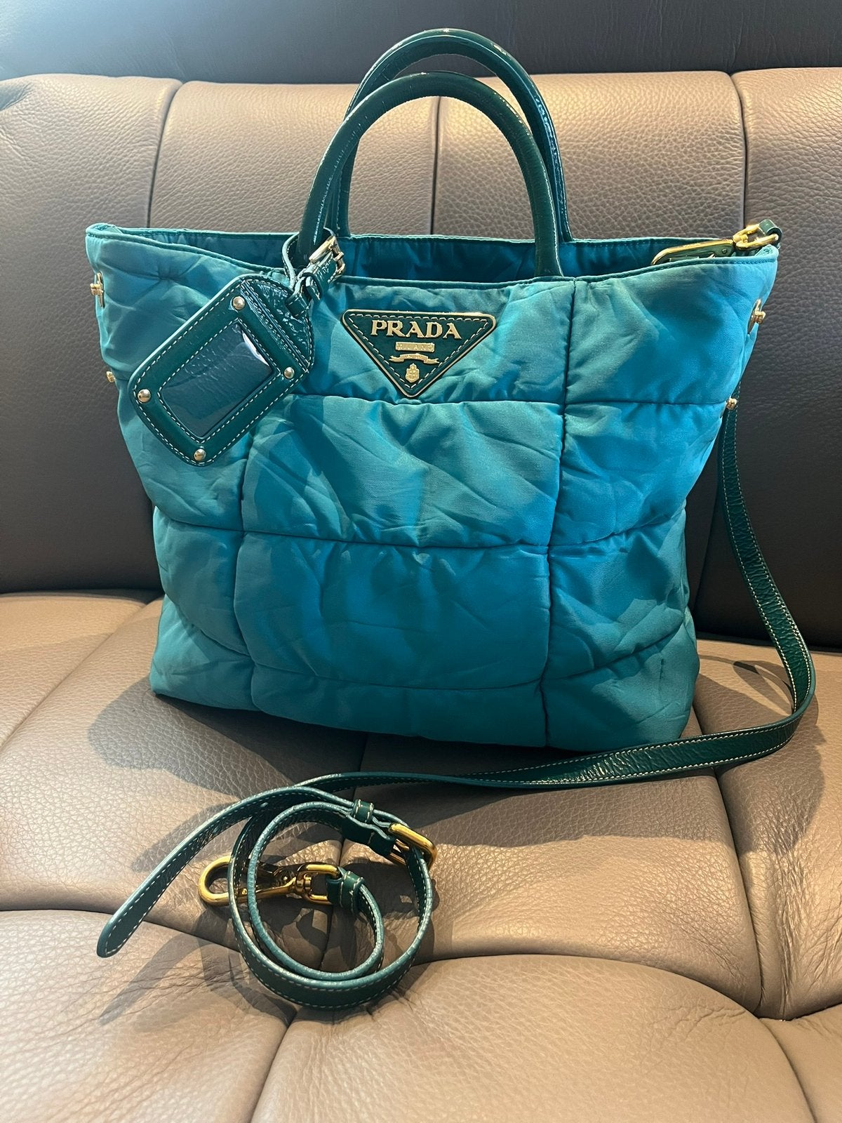 Prada Tas turqoise authentiek Vintage, Ophalen, Gebruikt