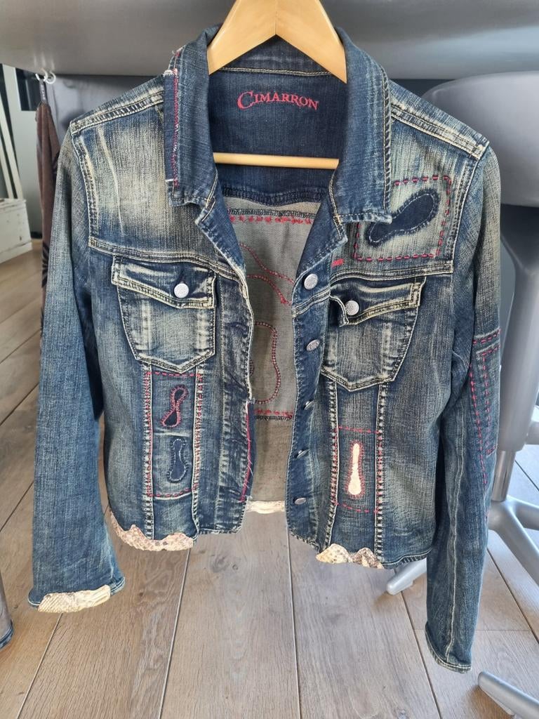 Cimarron spijkerjasje met slangenleer - Maat M, Blauw, Zo goed als nieuw, Cimarron, Ophalen