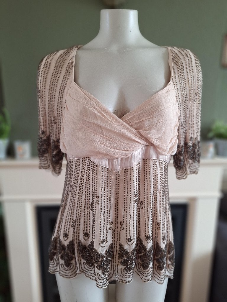 Reiss beige zijden gevoerd kralen top 14 L shirt, Reiss, Verzenden, Beige, Maat 42/44 (L)