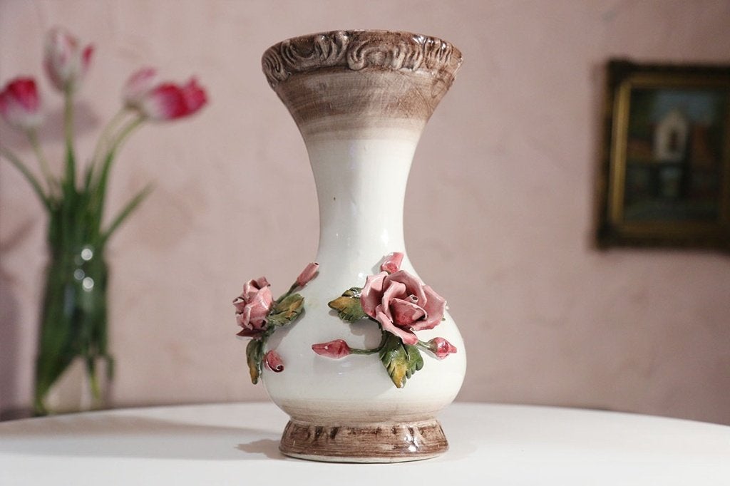 Bassano Italy vaas met rozen - 25,5 cm, Antiek en Kunst, Antiek | Vazen, Ophalen