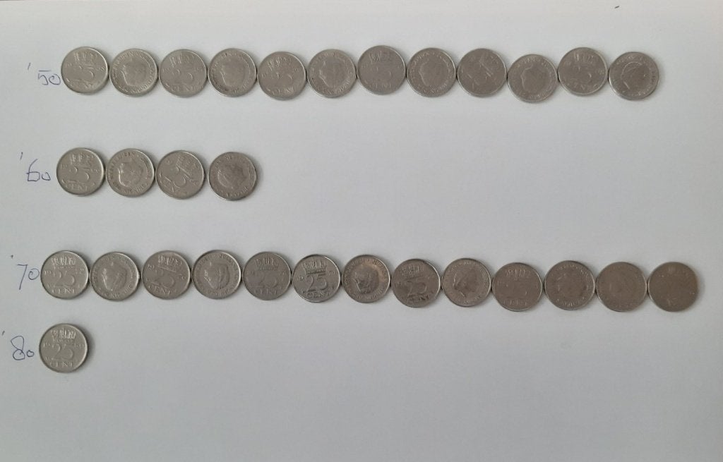 kwartjes, Postzegels en Munten, Munten | Nederland, Ophalen of Verzenden, Koningin Juliana, 25 cent, Losse munt
