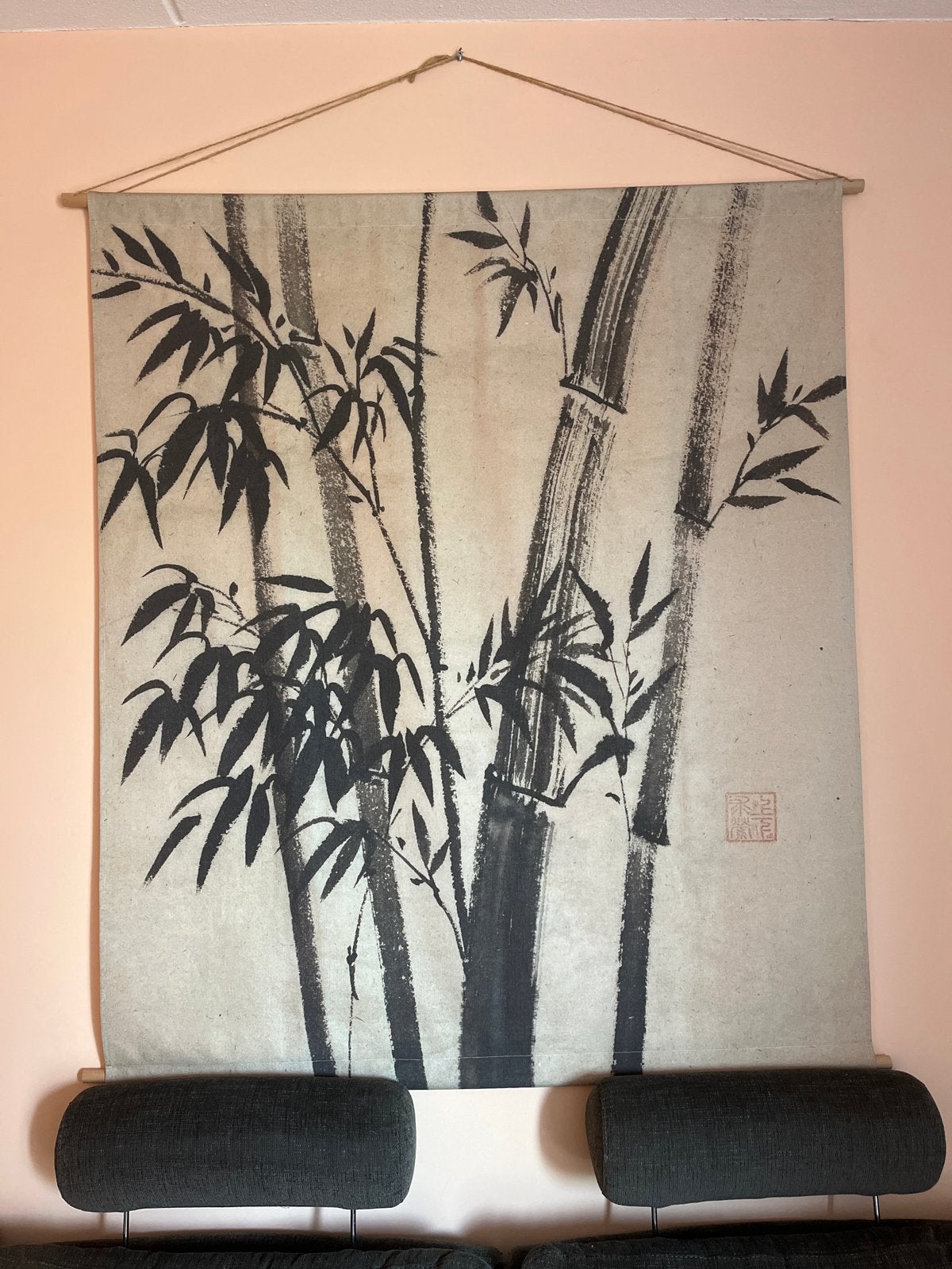 Groot Bamboe Wandkleed - Oosterse/Botanische Sfeer (120x140c, Ophalen, Meerkleurig, Zo goed als nieuw, Met ophangsysteem