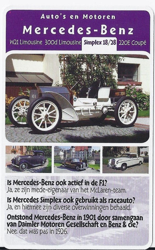 W2278 autokaartje mercedes benz simplex 18/28, Ophalen of Verzenden, Zo goed als nieuw, Auto's