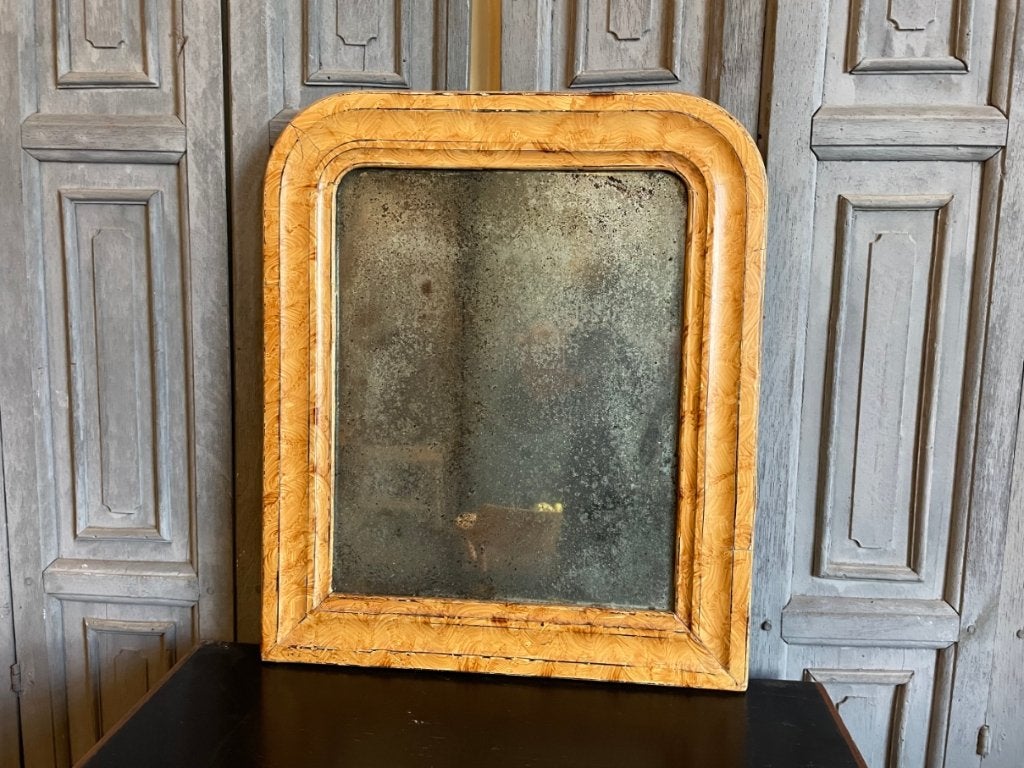 prachtig spiegeltje met verweerd glas Frans antiek 42.5 cm, Ophalen of Verzenden, Overige vormen, Minder dan 50 cm, Minder dan 100 cm