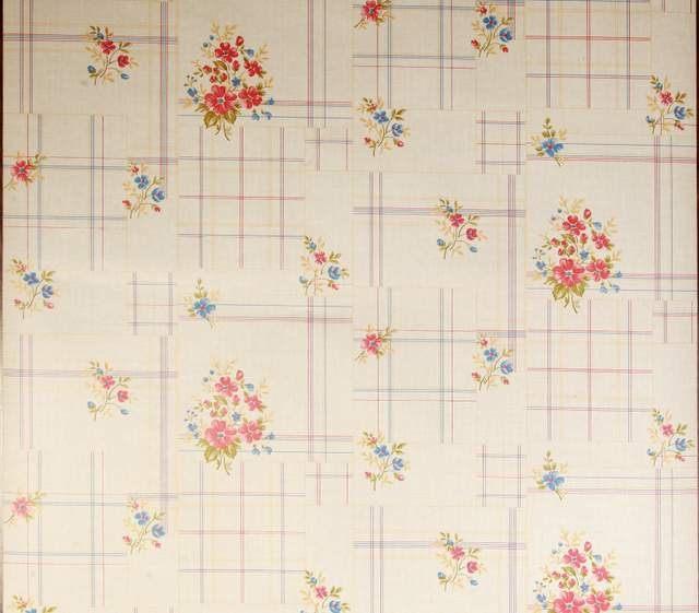 12477 Vintage keukenbehang ruitjes en bloemen swiet, Verzenden, Minder dan 10 m², Rood