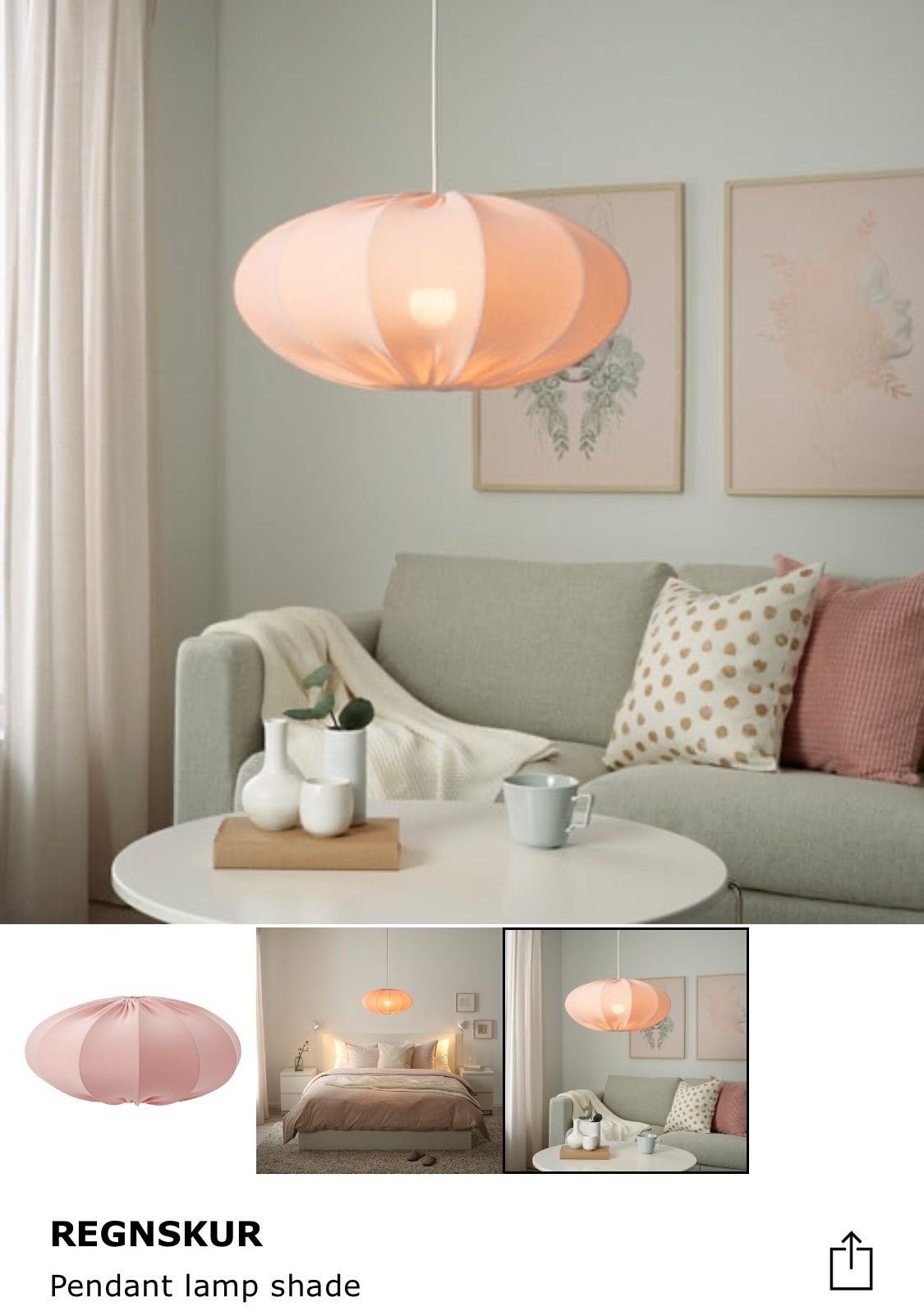 IKEA Regnskur lampenkap - Roze, 25 cm, Zo goed als nieuw, Ovaal, 52 cm