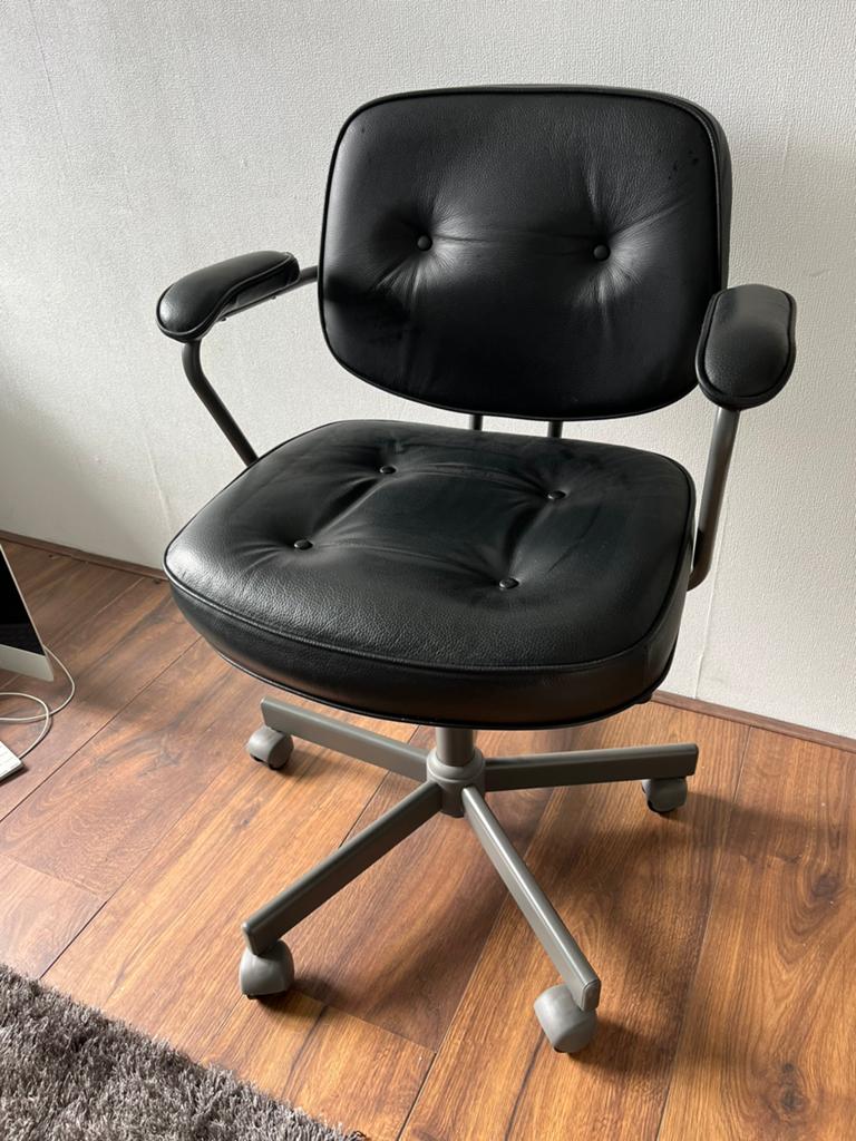 IKEA ALEFJÄLL bureaustoel in Glose zwart (echt leer), Ophalen, Zo goed als nieuw, Zwart