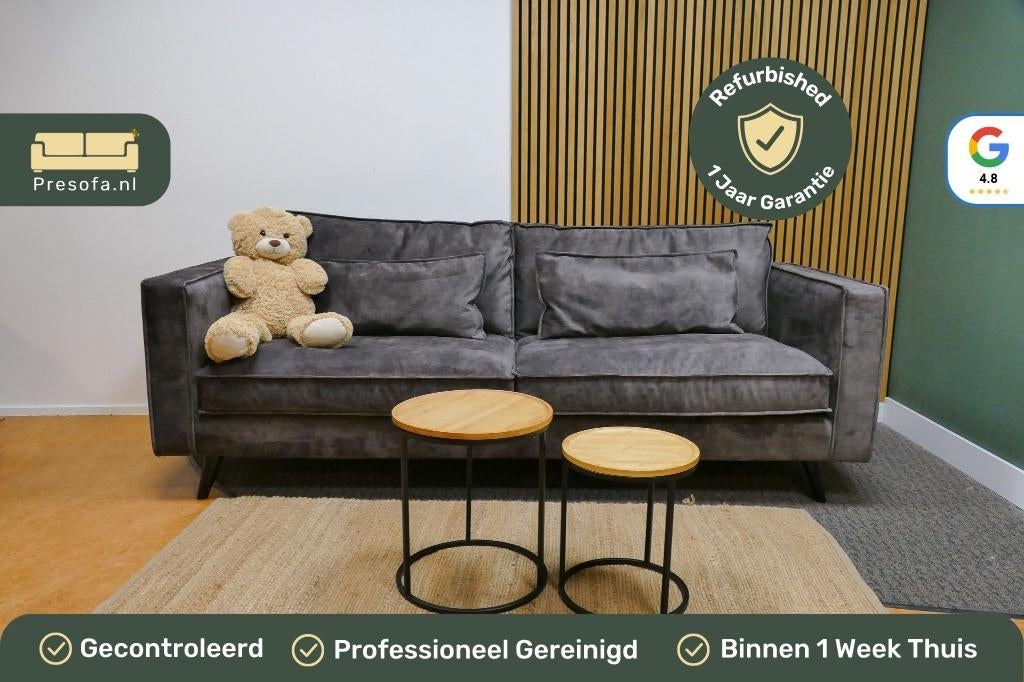 3 zits Bank Velvet Donker Grijs Goossens [Refurbished], -, -, Hoekbank, Ophalen of Verzenden